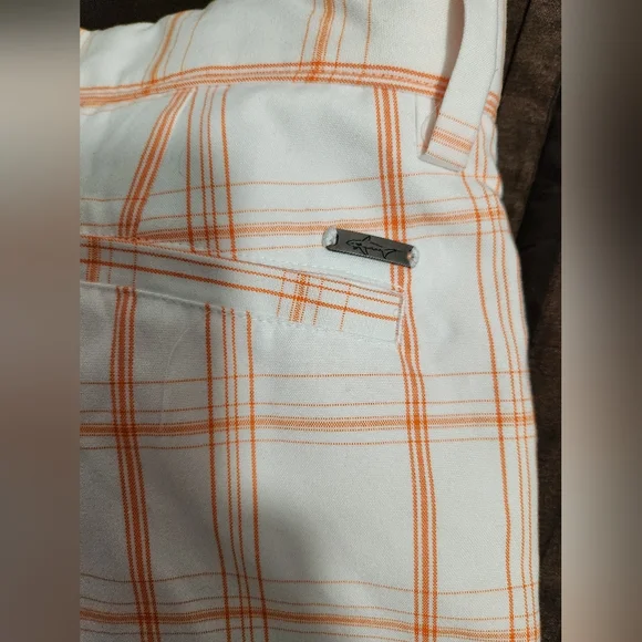 Men's White and Orange Plaid Golf Shorts, Size 34 - Picture 2 of 6